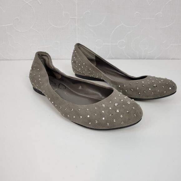 Jessica Simpson Womens Shoes Size 6.5 Gray Suede Studded Slip On Ballet Flats - Picture 2 of 10